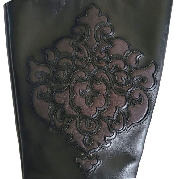 ISABELLE Fiore Black Leather Boots high heel hand tooled - Picture 9 of 15